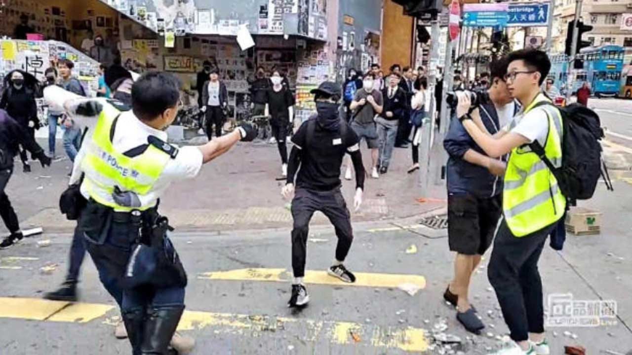 Video Shows Hong Kong Protester Shot By Police Officer, Another Set On Fire