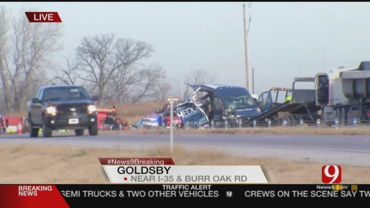 Major Backup On I-35 Following Multi-Vehicle Collision, Fire In Goldsby