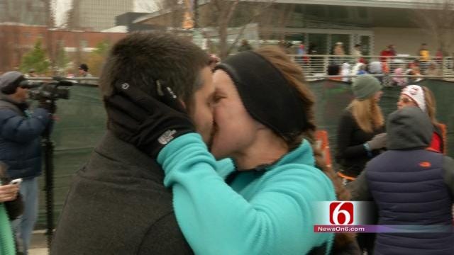Tulsa Route 66 Runner Greeted With Finish Line Proposal