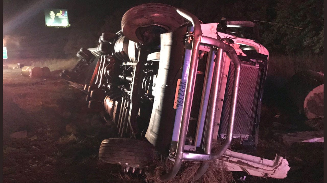 Crews Respond To Semi Rollover Accident Near McLoud
