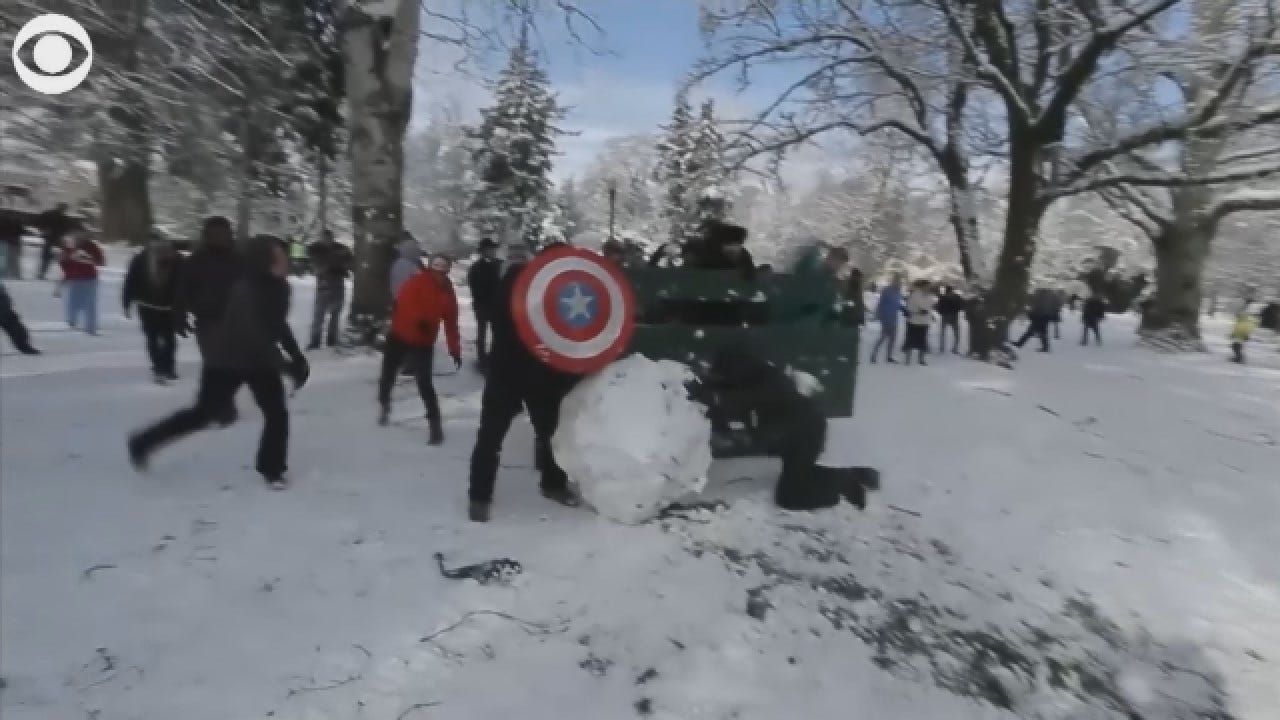Hundreds Participate In Public Snow Ball Fight