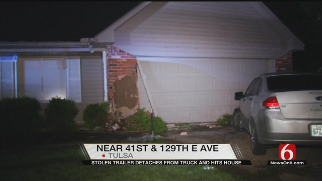 Stolen Trailer Comes Loose From Vehicle, Slams Into Tulsa Home