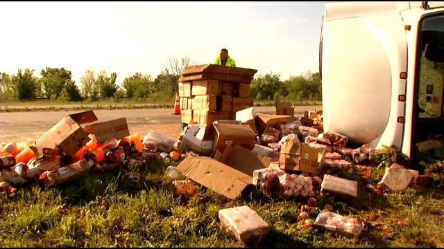 Overturned Semi Spills Groceries Across Highway 69 Near Adair