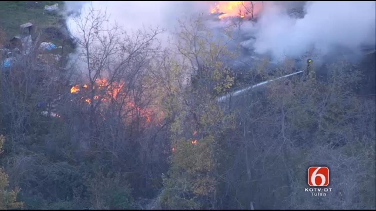 WEB EXTRA: Tulsa Firefighters Battle Large Trash Fire
