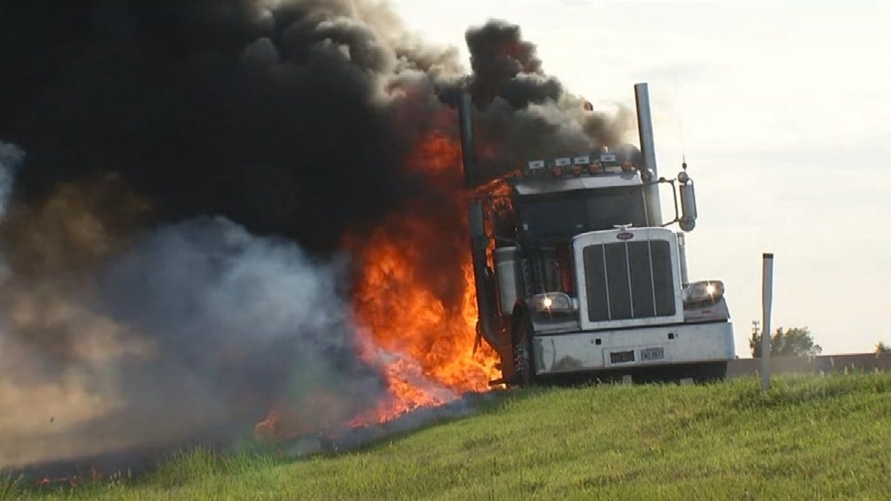 WATCH: Semi Truck Catches Fire On I-44