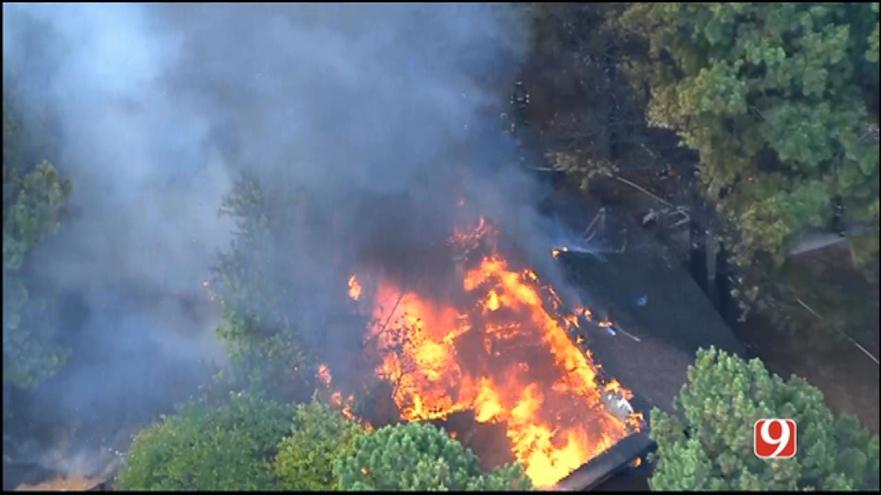 WEB EXTRA: SkyNews 9 Flies Over House Fire Near Choctaw