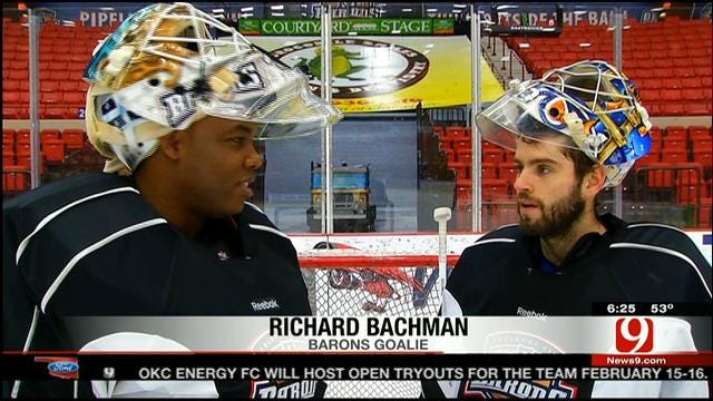 News 9's Chuck Fisher Plays Goalie For Barons