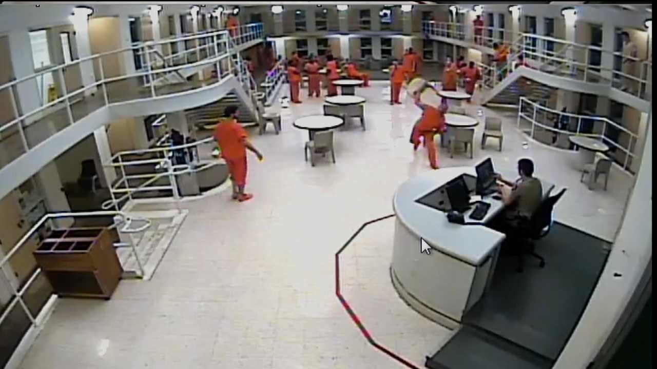 WEB EXTRA: Tulsa Jail Video Shows Inmate Throwing Chair