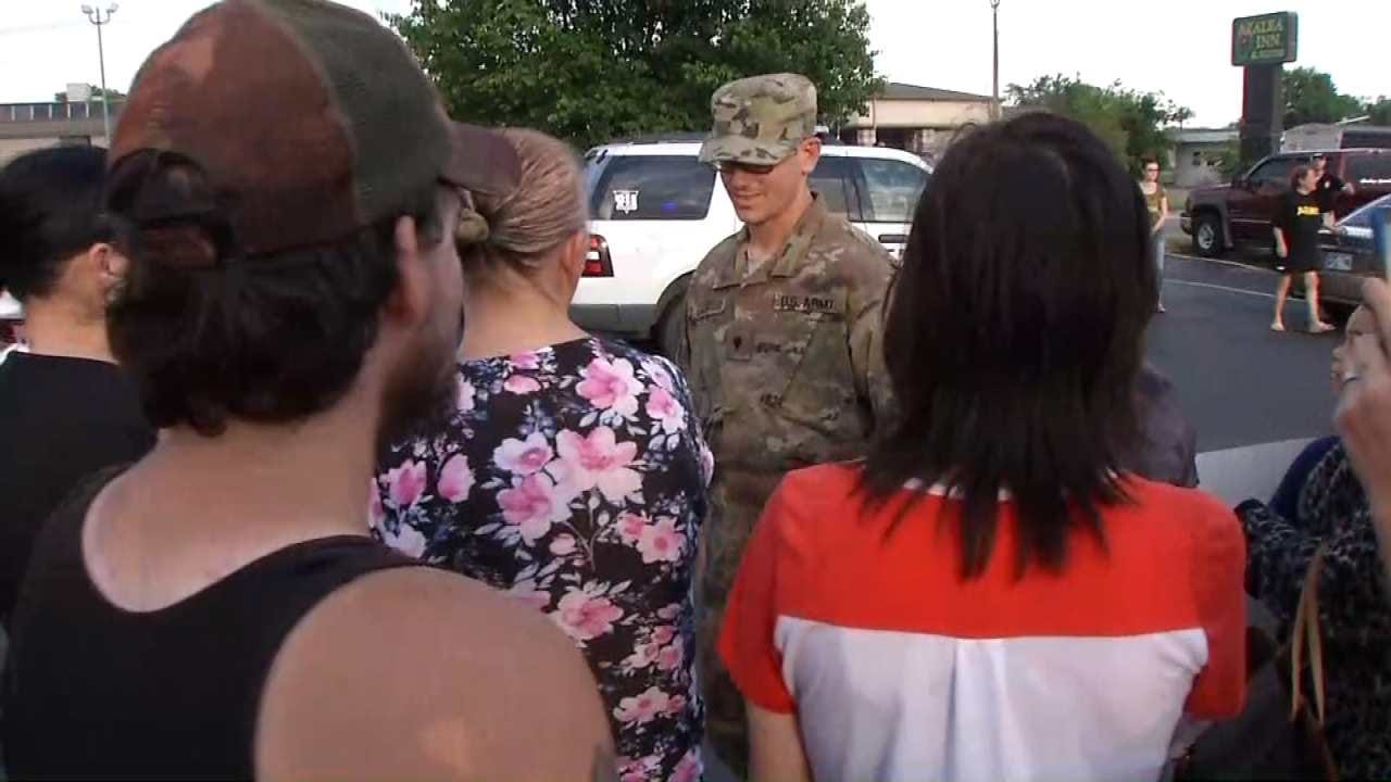 Dozens Welcome Muskogee Soldier Home After Fourth Deployment