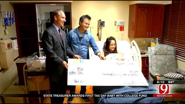 Oklahoma's First Tax Day Baby Receives College Fund Check
