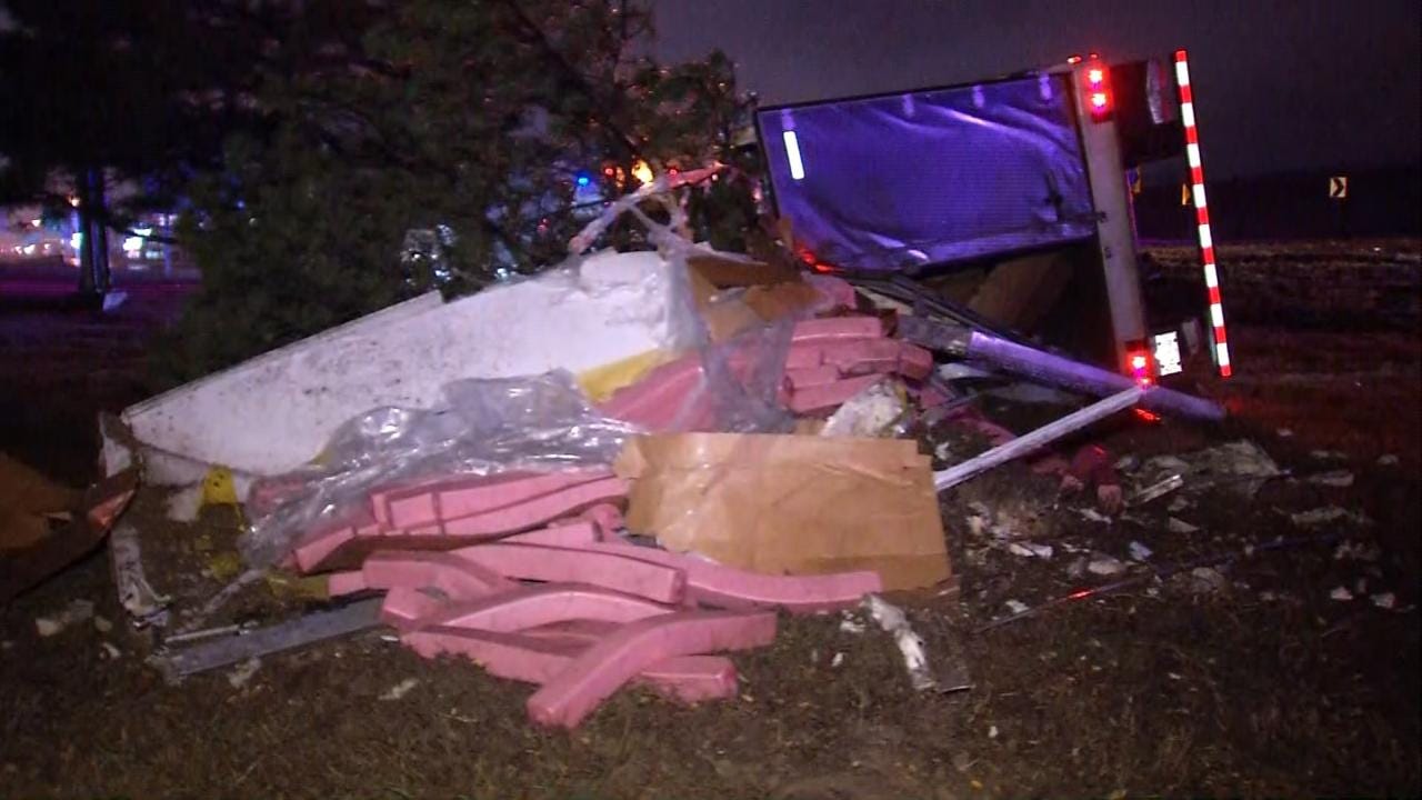 Rollover Tulsa Wreck Spills Bologna, Injures Driver