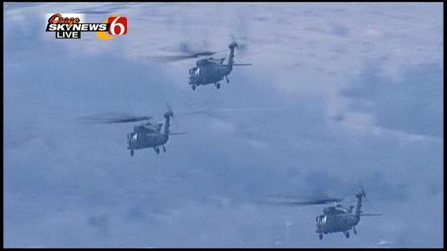 Osage Skynews 6 Flies Near Five Black Hawk Helicopters