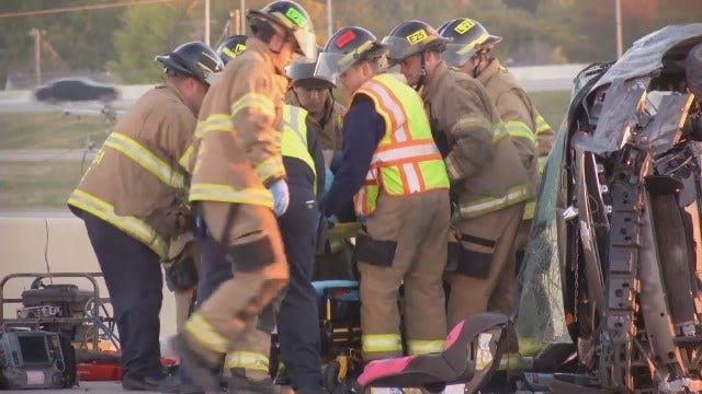 WEB EXTRA: Tulsa Emergency Crews Free Injured Woman From Overturned Car