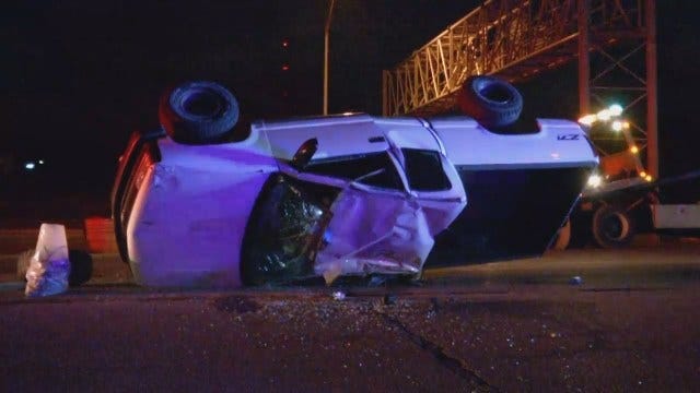 WEB EXTRA: Truck Abandoned In Rollover Tulsa Wreck