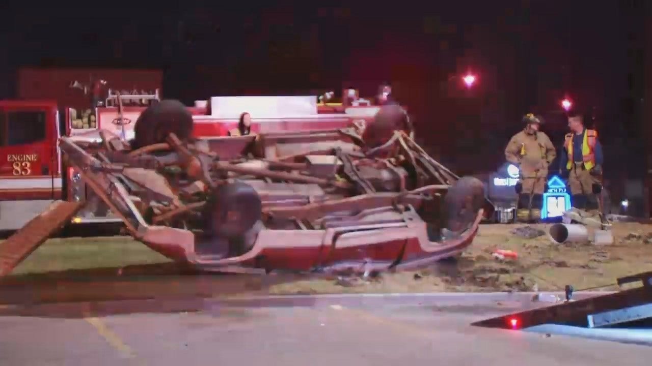 WEB EXTRA: Video Of Pickup Crash Into Tulsa Traffic Signal Box