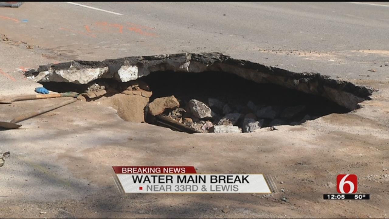 Tulsa City Crews Working To Fix Pavement After Leak At 33rd And Lewis