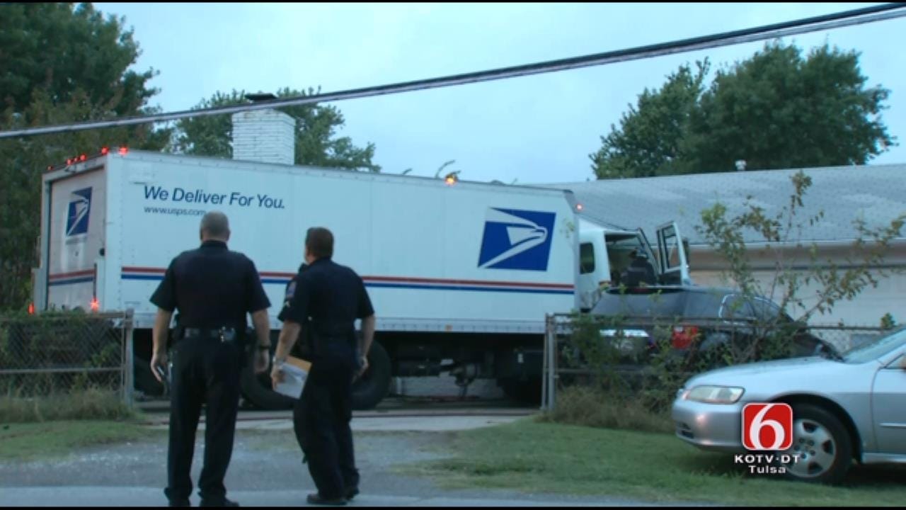 WEB EXTRA: Tulsa Mail Delivery Truck Driver Taken To Hospital After Crash