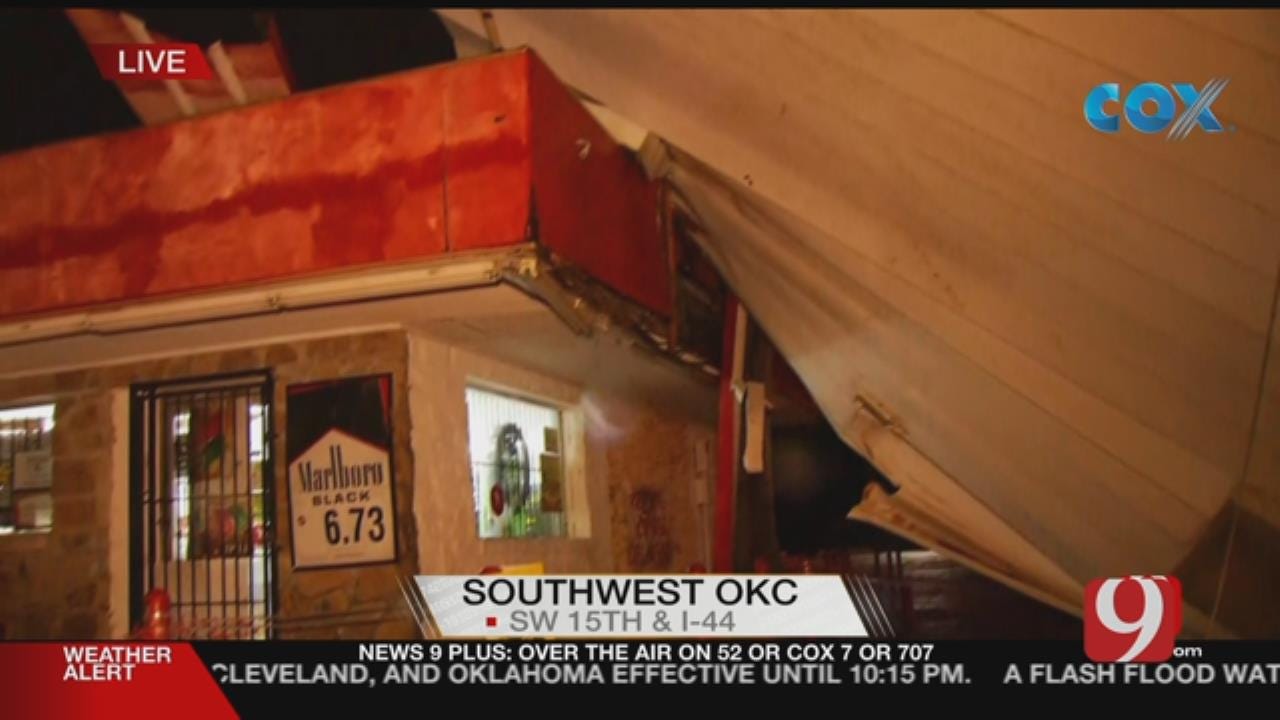 Gas Station Awning Crashes Down After Severe Storm In SW OKC