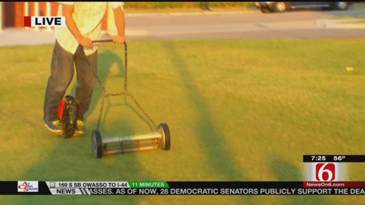 Tulsan Jeff Mickle Demonstrates His 'Hillbilly Lawnmower'
