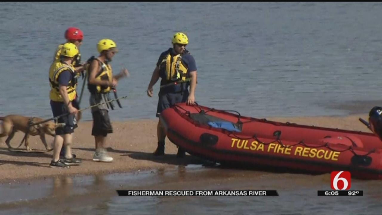 Tulsa Firefighters Rescue Fisherman From Arkansas River