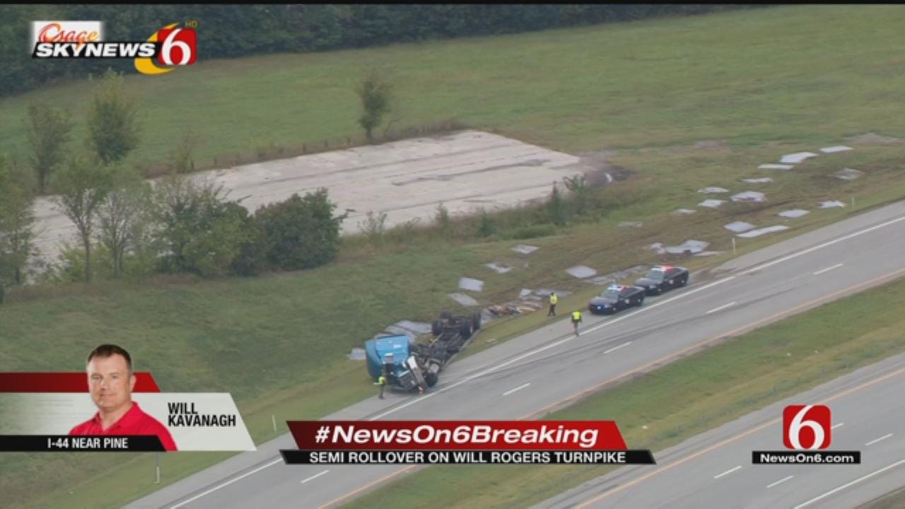 Large Steel Plates Spill From Overturned Semi In Catoosa