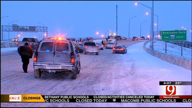 Early-Morning Commuters Battle Snow-Packed Highways In OKC