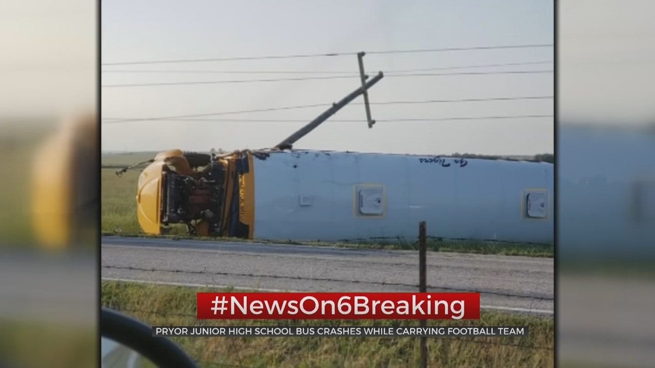 Rollover Bus Wreck Sends 8th Grade Pryor Football Team To Hospital