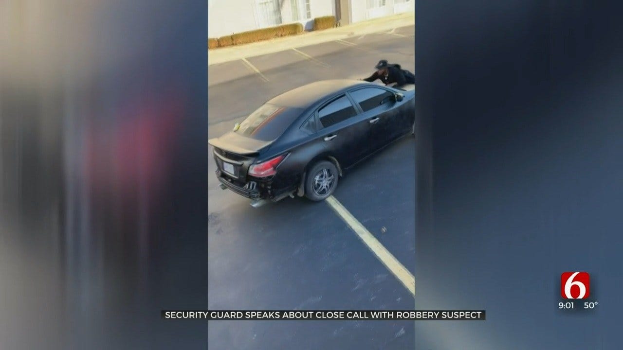 Tulsa Security Guard Assists In Arrest By Jumping On Hood Of Car