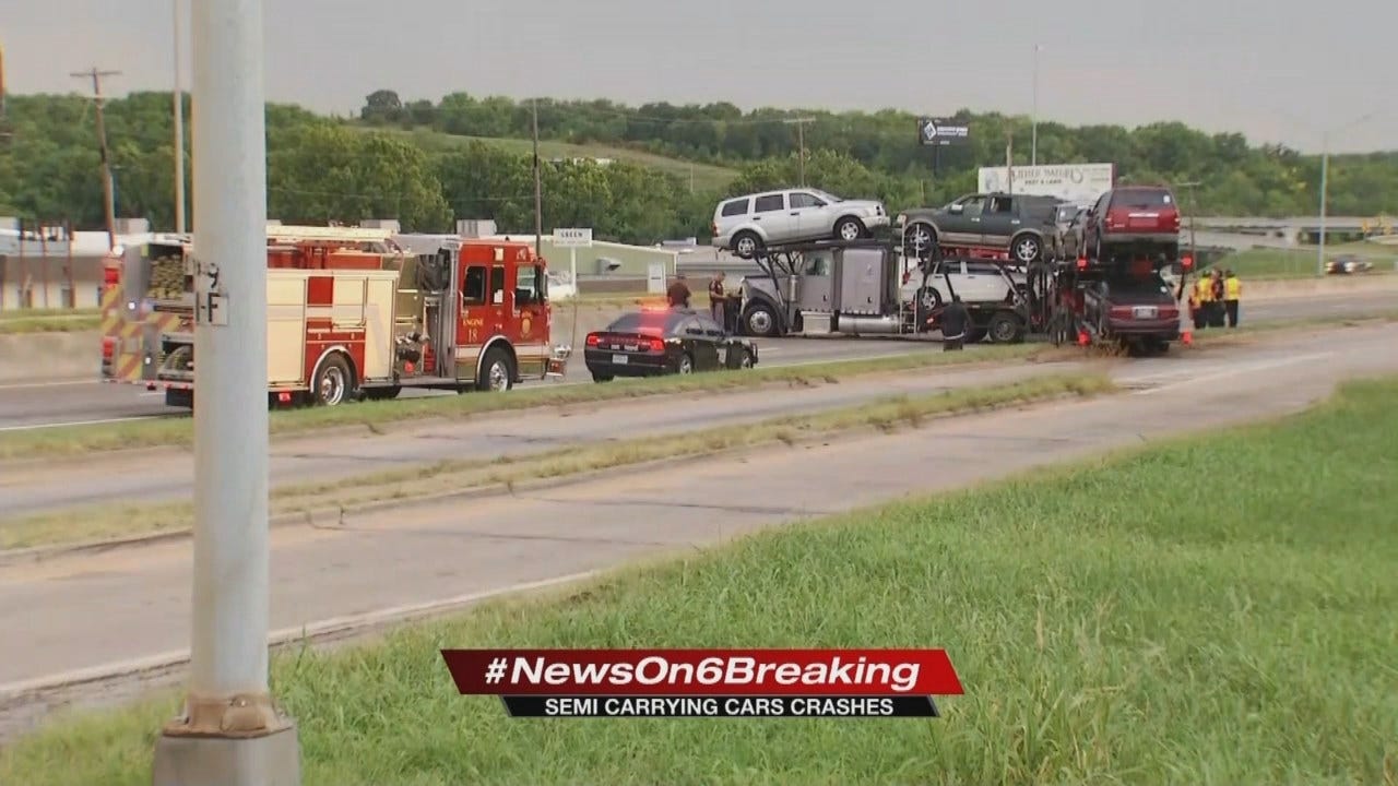 Semi Hauling Cars Blocks Tulsa Traffic After Collision