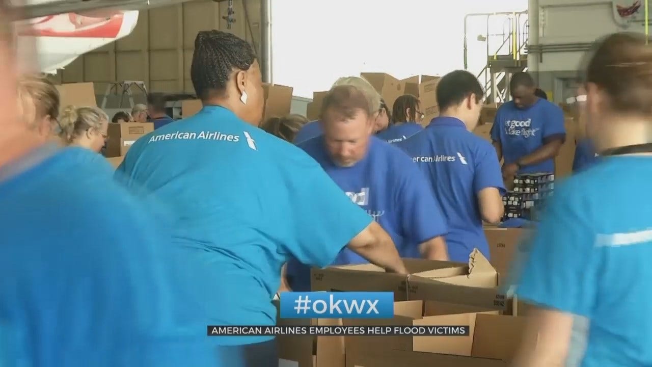 American Airlines Employees Pack Food For Oklahoma Flood Victims