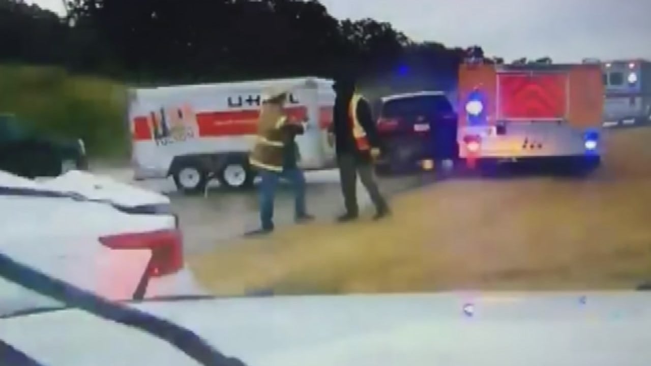 WHOA: Dashcam Shows Driver Slide Straight Into Stringtown Firefighters