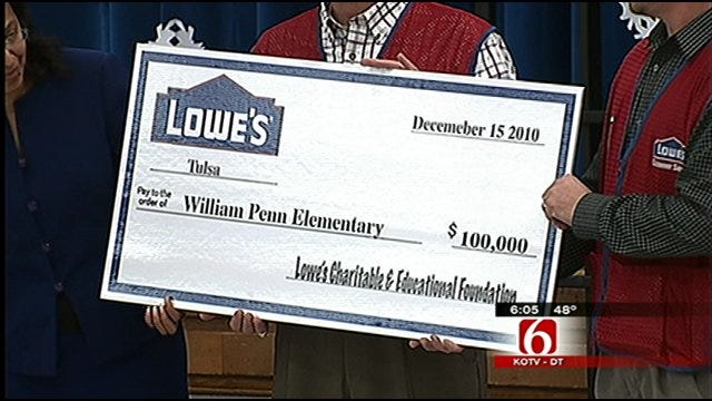 Tulsa School Gets Big Check From Lowe's Stores