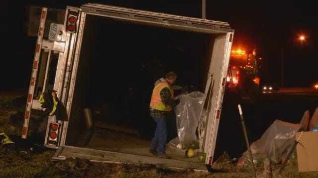WEB EXTRA: Semi Dumps Load Of Watermelons In Rollover Wreck