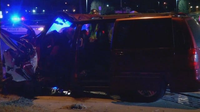 WEB EXTRA: Driver Rescued From Wrecked Van In Tulsa