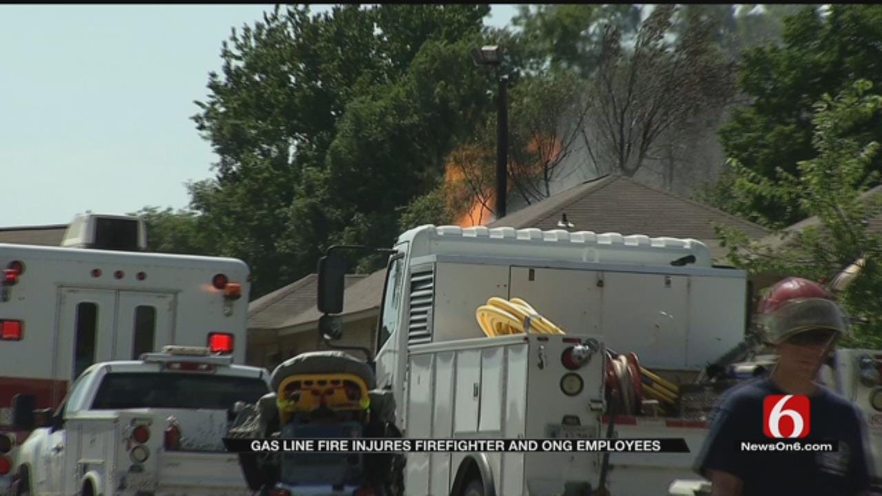 Tulsa Gas Line Fire Injures Firefighter, ONG Employees