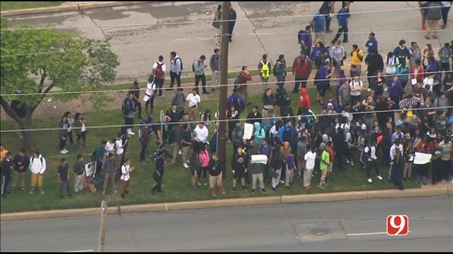 WEB EXTRA: Bob Mills SkyNews 9 Flies Over Students' Walk-Out At NW Classen HS