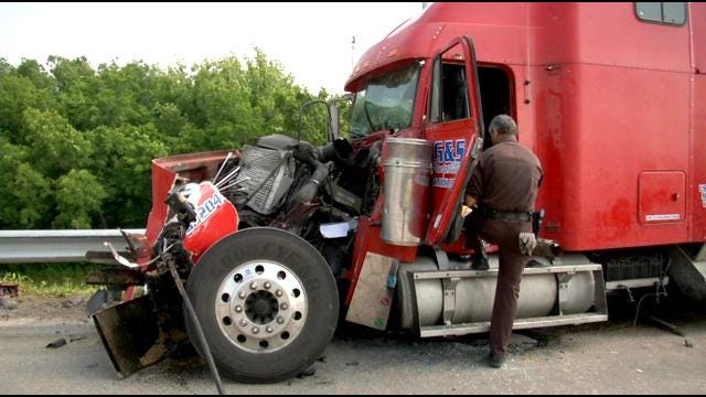 One Driver Injured When Two Semis Crash In Rogers County