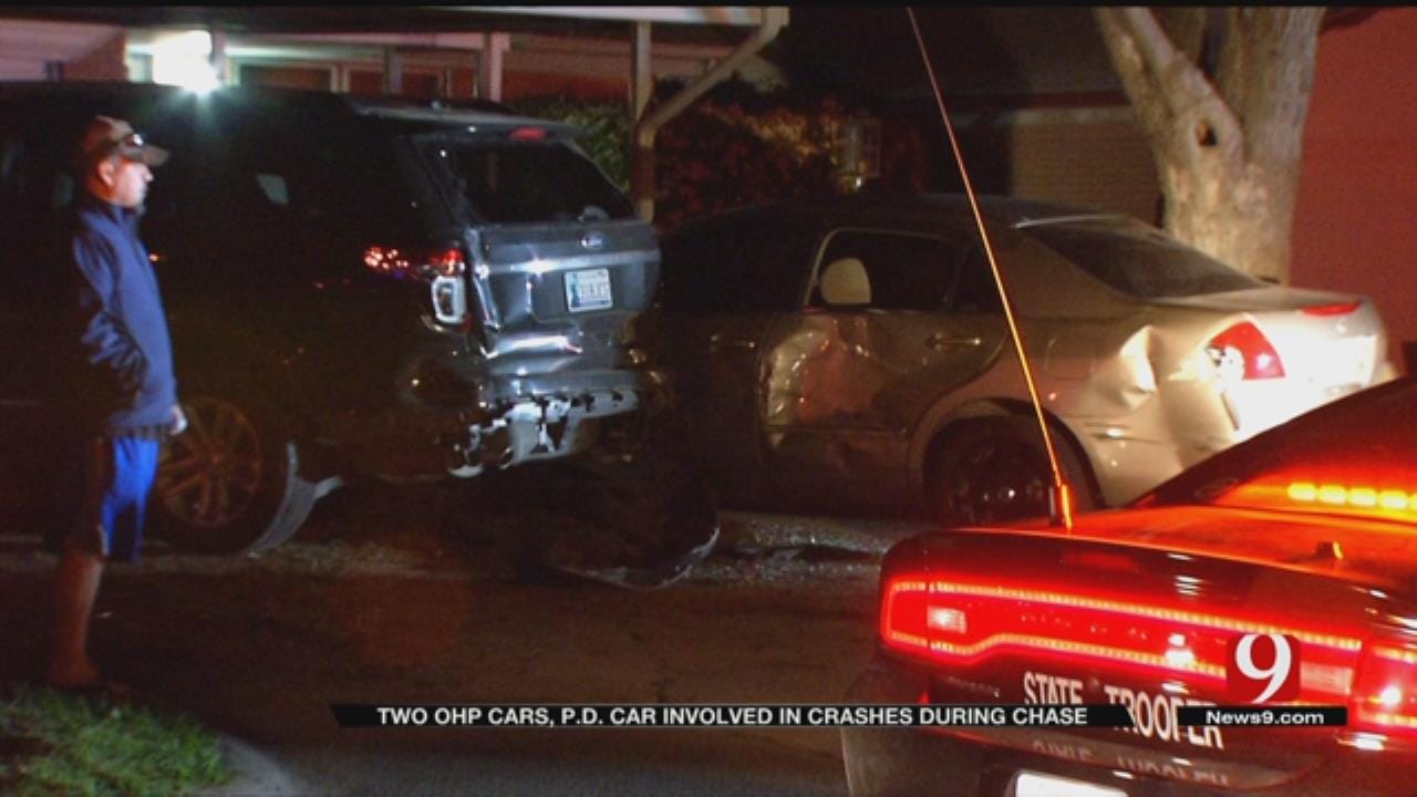 OKC Police Car, 2 OHP Cruisers Damaged Following Overnight Chase
