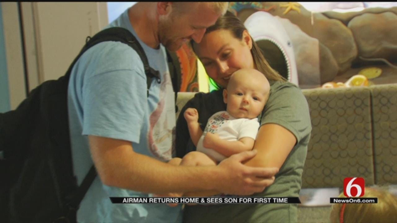 Tulsa Airman Sees Son For First Time When He Returns From Overseas Deployment