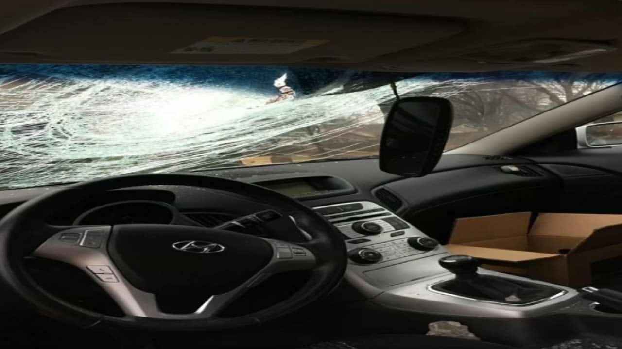 Driver Okay After Concrete Falls On Windshield While Driving