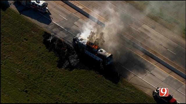 WEB EXTRA: Bob Mills SkyNews 9 Flies Over School Activity Bus Fire On I-44