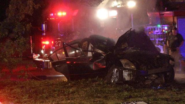 WEB EXTRA: Fiery Tulsa Crash Kills One, Injures Two