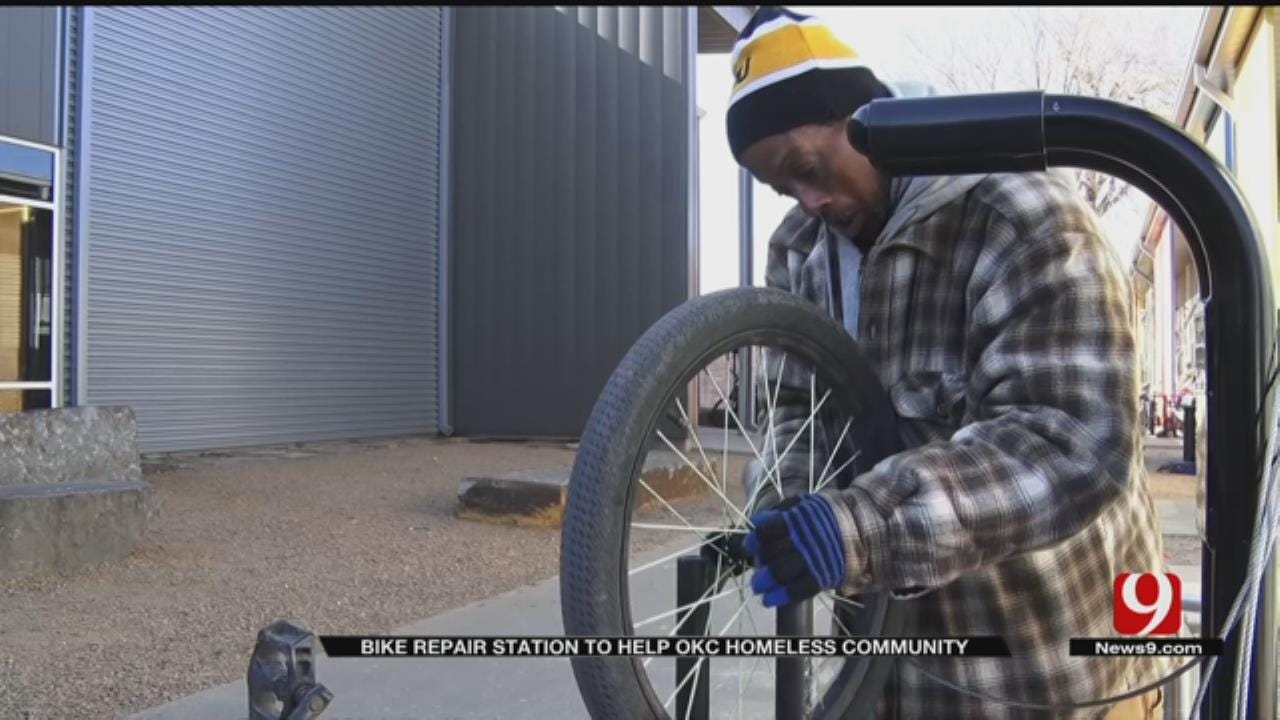 OKC Non-Profit Installs New Self-Serve Bike Repair Station For Homeless