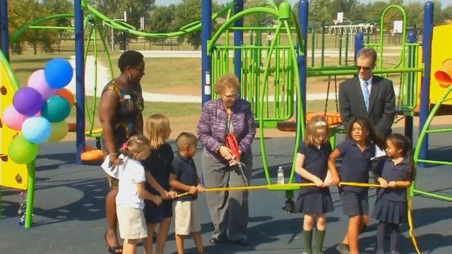 WEB EXTRA: Video Of Ribbon Cutting At Tulsa's Celia Clinton Elementary School New Playground