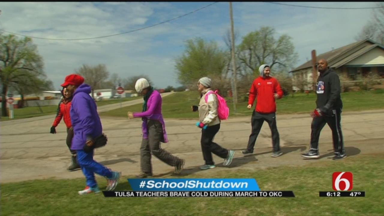 Tulsa Teachers Marching To State Capitol Reach Halfway Point