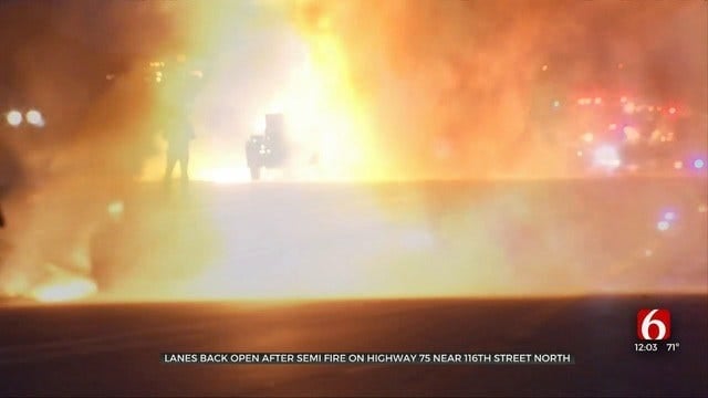 Flatbed Semi Catches Fire During Rush Hour In Tulsa County