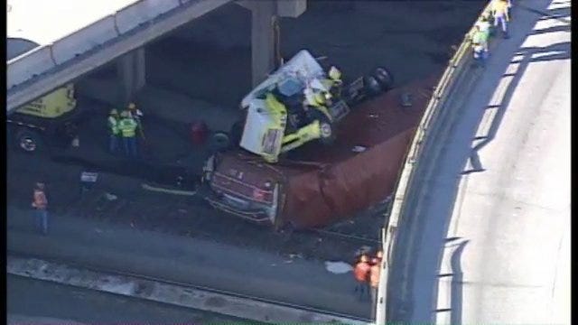 WEB EXTRA: SkyNews6 View Of Semi Truck Off Bridge