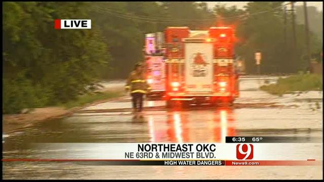 News 9 Reporter Rusty Surette Covers Water Rescue In NE OKC