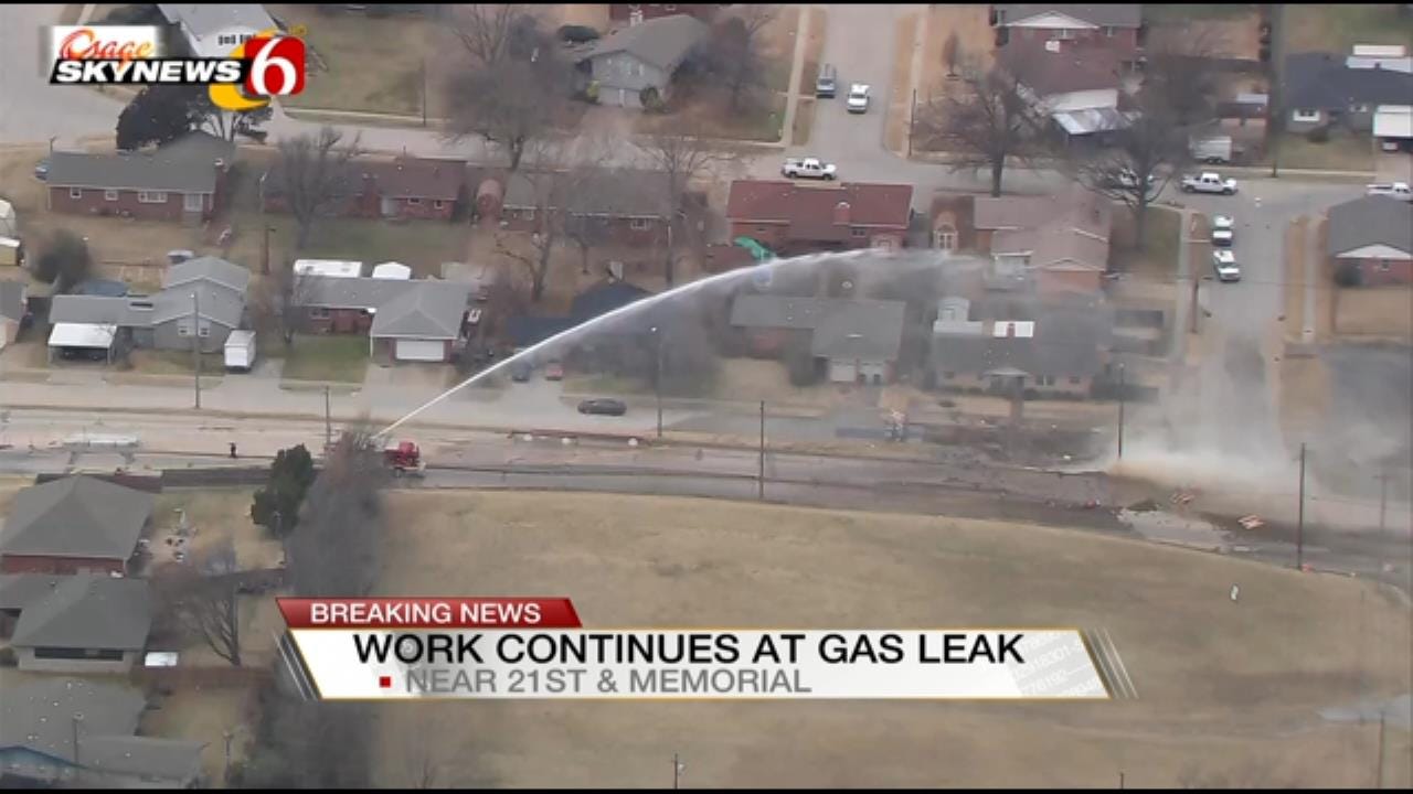 Emergency Crews Work To Repair Broken Gas Main In Tulsa