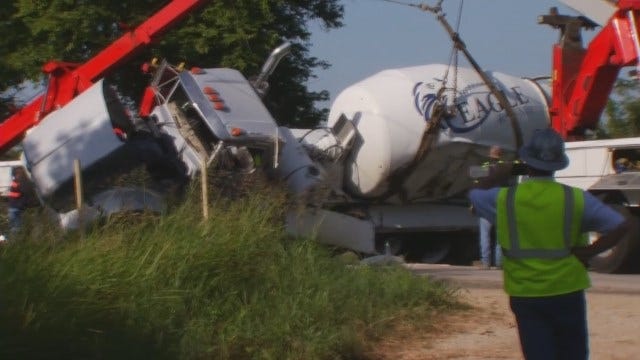 WEB EXTRA: Video Of The Tow Trucks Lifting Crashed Concrete Truck